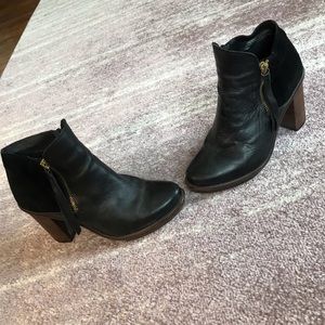 ALDO leather + suede booties double zip wood heel